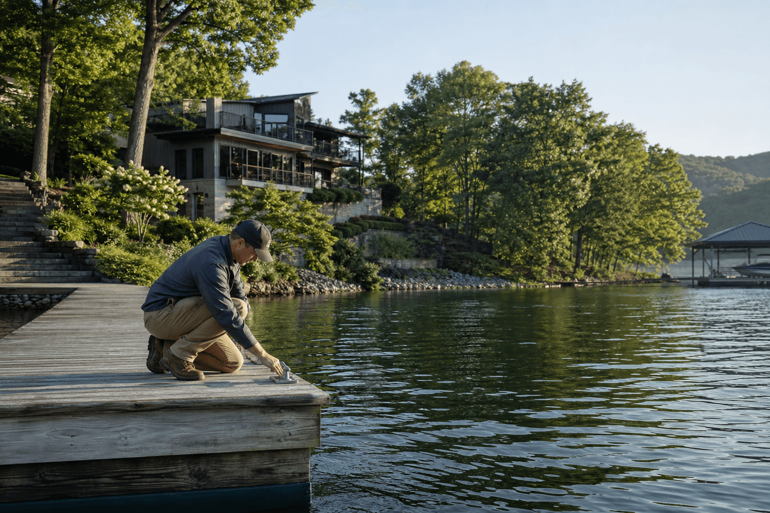 Caretaker checking a private dock